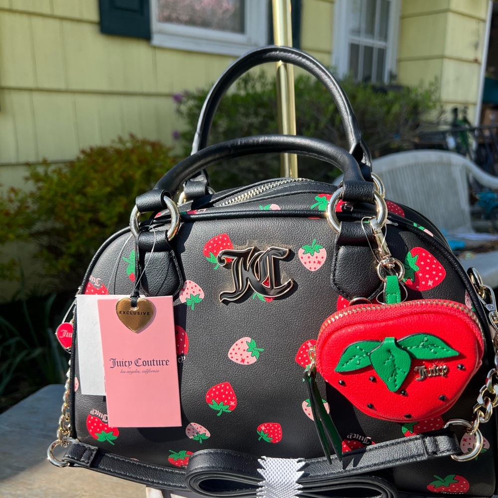 Juicy Couture Sweet N Juicy Black Liquorice Strawberry Bowler Bag Crossbody